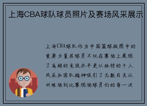 上海CBA球队球员照片及赛场风采展示